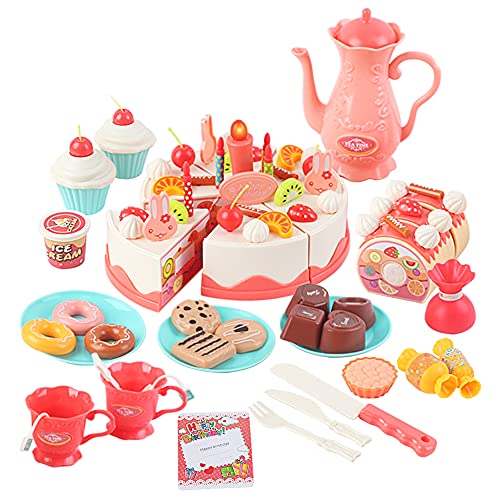 deAO Schneiden und Dekorieren von Geburtstagstorte Tea Party Spielset mit Kerzenlicht und Dessert- und Kuchenzubehör inklusive von deAO