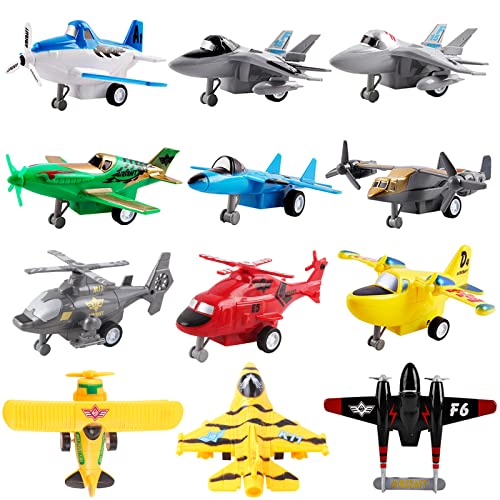 deAO Set mit 12 Rückzugsbewegungs -Flugzeugen Spielset für Fahrzeuge - Auswahl an Hubschraubern, Stealth-Bombern, Kampfjets, Flugzeugen und Flugzeugen Spielzeug für Jungen und Mädchen von deAO