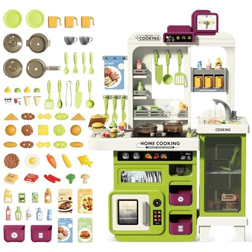 deAO Spielküche Küchenset mit Licht Ton Wasser Dampf und Küchenzubehör, 68 Stck. Kinder-Küchenspielset mit Großer Speicherschrank, Herd, Spüle, Backofen, Essen, Küche Spielzeug ab 3 Jahren (Grün) deAO Spielküche Küchenset mit Licht Ton Wasser Dampf und Küchenzubehör, 68 Stck. Kinder-Küchenspielset mit Großer Speicherschrank, Herd, Spüle, Backofen, Essen, Küche Spielzeug ab 3 Jahren (Grün) von deAO
