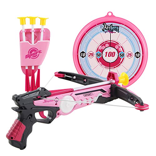 deAO Spielzeug Armbrust Set mit Saugnapfpfeilen und Zielbrett - Tolle Zielspiele für Kinder im Innen- und Außenbereich (pink) von deAO