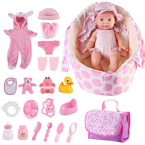 deAO Spielzeug Baby 33 cm große Neugeborene Babypuppe mit Kleidung und Puppentragetasche, realistische Alive-Reborn Babypuppen mit Fütterungs- und Pflegeset, Baby Wachstumspuppenzubehör für Kinder deAO Spielzeug Baby 33 cm große Neugeborene Babypuppe mit Kleidung und Puppentragetasche, realistische Alive-Reborn Babypuppen mit Fütterungs- und Pflegeset, Baby Wachstumspuppenzubehör für Kinder von deAO