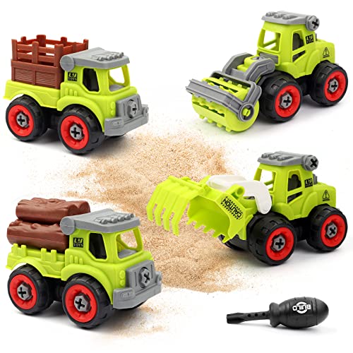 deAO Spielzeugauto Maschinen Bauernhof Traktor Spielsachen für Kinder 4 in 1 Abnehmbarem Traktorzubehör für Kinder Spielzeugfahrzeug-Set das Wieder zusammengebaut Werden kann Lernspielzeug von deAO