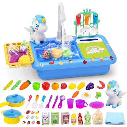 deAO Waschbecken Küchenspielzeugset - Spielspüle Spielzeug mit elektrischen Wasserhahn mit Angelspielzeug Wasserkreislauf wasserdichte, Kinder Küchenspüle-Spielset | Blau deAO Waschbecken Küchenspielzeugset - Spielspüle Spielzeug mit elektrischen Wasserhahn mit Angelspielzeug Wasserkreislauf wasserdichte, Kinder Küchenspüle-Spielset | Blau von deAO