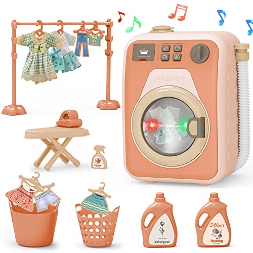 deAO Waschmaschine Spielzeug Kinder, Waschmaschine Spielset Mini Simulationswaschmaschine mit 4 Programmen, Rotierender Waschtrommel, Licht, Ton, Washe Spielzeug Kinderwaschmaschine Kinder ab 3 Jahren von deAO
