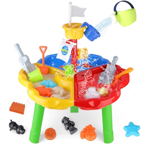 deAO Sand- und Wassertisch Spielzeug für Kinder, Wasserspieltisch Outdoor & Indoor Gartenspielzeug Mit 10 Zubehörteilen, Sicherheit & Kreativität, Ideal für Garten und Strand Ab 3 Jahren von deAO