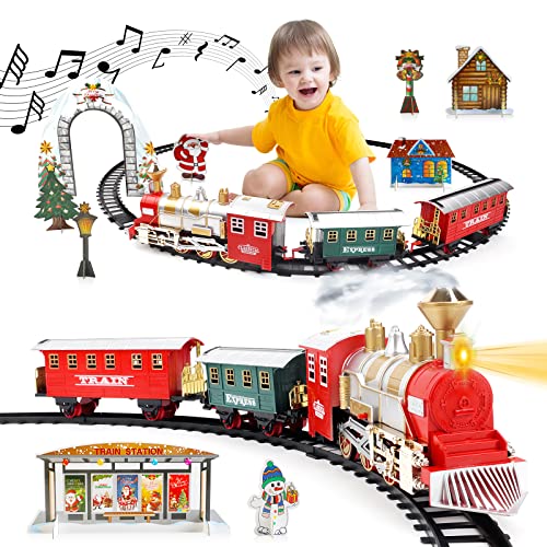 deAO Weihnachtszug, Zug für Christbaum, Elektrisch Eisenbahn Kinder, Weihnachtsbaum Zug Dekoration mit Scheinwerfer, Rauch, realistischen Klängen Spielzeug Geschenk (Multicolor) von deAO