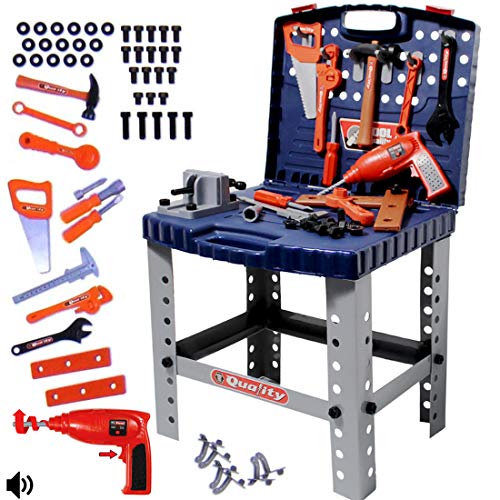 deAO Werkstatt und Werkzeug Carrycase Spielset Mechaniker Werkbank mit Klapp-Design beinhaltet mehrere Zubehör und Bohrmaschine von deAO
