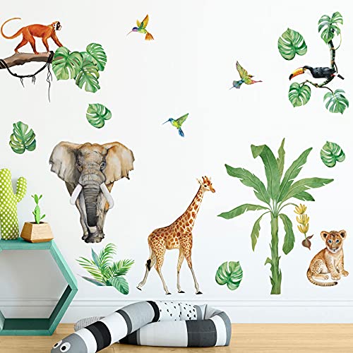 decalmile Wandtattoo Dschungel Safari Tiere Wandaufkleber Elefant Giraffe Tropische Blätter Wandsticker Kinderzimmer Wohnzimmer Babyzimmer Wanddeko decalmile Wandtattoo Dschungel Safari Tiere Wandaufkleber Elefant Giraffe Tropische Blätter Wandsticker Kinderzimmer Wohnzimmer Babyzimmer Wanddeko von decalmile