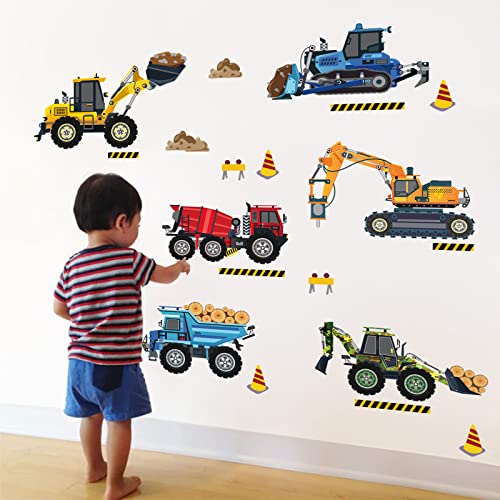 decalmile Wandtattoo Kinderzimmer Junge Fahrzeuge Traktor Wandaufkleber Baustelle Auto Bagger Wandsticker Junge Babyzimmer kinderzimmer Wanddeko von decalmile