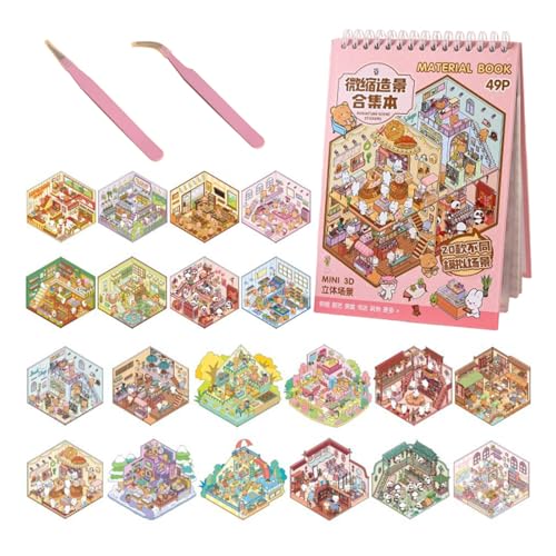 deegbbyi 3D House Stickers, Miniatur Haus Sticker 3D mit 2 Pinzette, Fun DIY Stickers Scene, DIY Miniature House Sticker, Wiederverwendbare, Relief Stress für Erwachsene und Kinder (20 Scenes) von deegbbyi