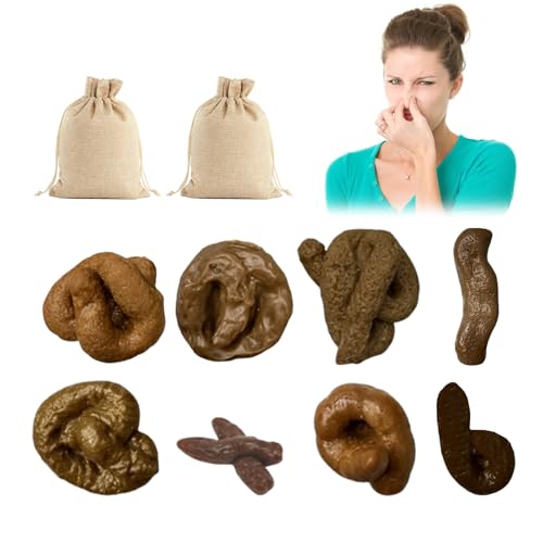 deegbbyi 8 Stück Falsch Poop, Realistisches Kackhaufen Spielzeug, Lustige Gefälschte Hundekot, Kacken Scherzartikel Fake, mit 2 Beigen Stoffbeuteln, für den Aprilscherz, Halloween, Lustige Party von deegbbyi