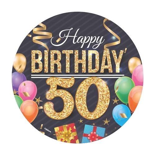 Dekora, Happy Birthday 50 Essbare Oblate, Geburtstagskuchendeko, Runder Cake Topper 20 CM von dekora