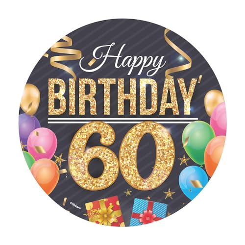 Dekora, Happy Birthday 60 Essbare Oblate, Geburtstagskuchendeko für Kinder, Runder Cake Topper 20 CM Dekora, Happy Birthday 60 Essbare Oblate, Geburtstagskuchendeko für Kinder, Runder Cake Topper 20 CM von dekora