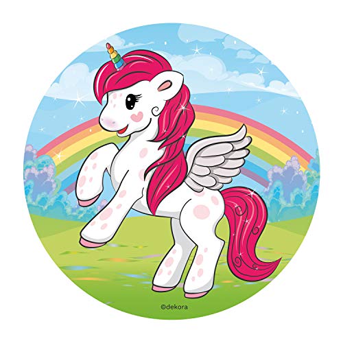 Dekora - 236018 Fliegendes Einhorn Tortenaufleger aus Esspapier - 20cm von dekora