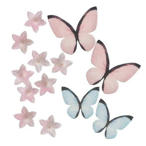dekora - Cupcake und Tortendeko Essbar Kit - Essbare Blumen und Schmetterlinge für Torte - Aus Esspapier, Glutenfrei, Zuckerfrei und Laktosefrei - 15 x 72 x 170 mm - 39 Stück von dekora