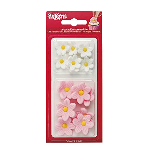 Dekora - Essbare Blumen für Torte aus Zucker - Box mit 7 weißen und 7 rosa Gänseblümchen - Zuckerblumen Tortendeko Geburtstag Essbar Dekora - Essbare Blumen für Torte aus Zucker - Box mit 7 weißen und 7 rosa Gänseblümchen - Zuckerblumen Tortendeko Geburtstag Essbar von dekora