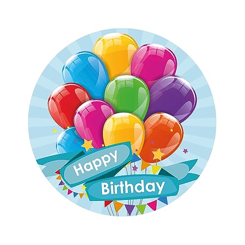 Dekora - Essbare Kuchen Deko Geburtstag - Essbares Tortenbild für Kinder - Happy Birthday Essbarer Tortenaufleger mit Luftballons - 15,5 cm Durchmesser von dekora