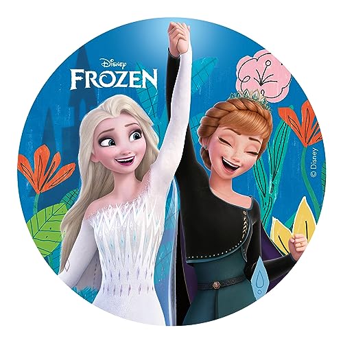 Dekora - Essbare Kuchen Deko Geburtstag - Essbares Tortenbild für Mädchen - Essbarer Tortenaufleger Die Eiskönigin Anna und Elsa - 15,5 cm Durchmesser von dekora