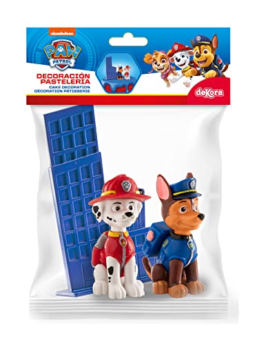 Dekora - Paw Patrol Set - Paw Patrol Kindergeburtstagstortenaufsatz - 3-teiliger Kuchenaufsatz - Kinderkuchenaufsatz für Kuchen von dekora