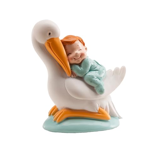 dekora - Taufe Deko | Tortendeko Baby Junge mit Blaue Schalfende Storch - 10cm von dekora