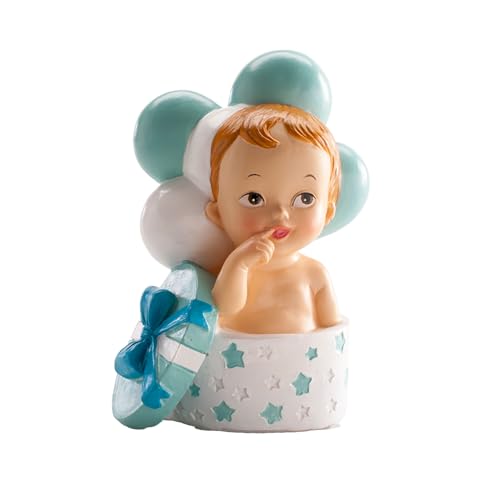 Dekora - Taufe Deko | Tortendeko Baby Junge mit Geschenken und Luftballons von dekora