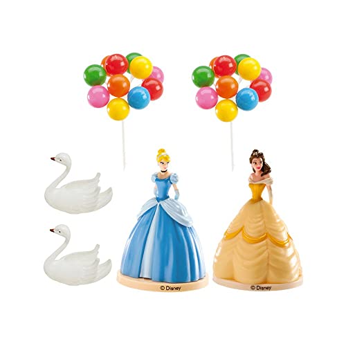 dekora - Tortendeko Geburtstag Set Torten Deko Geburtstag Set mit Belle und Aschenputtel Figur und Cake Topper - Torten Zubehör aus PVC 350091 Mehrfarbig 8.5 cm von dekora