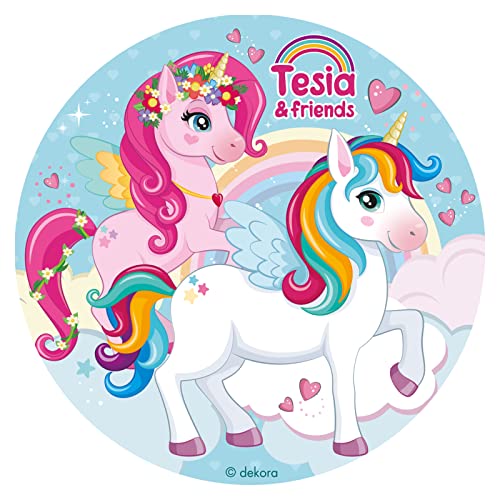 Dekora, Essbares Blatt für Geburtstagstortendekoration, Design für Geburtstagstorten, Essbare Scheibe 20 CM (Einhorn) von dekora