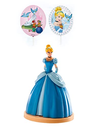 dekora 303016 Tortendeko Deko Geburtstag Set mit Aschenputtel Figur und Cake Topper-Torten Zubehör aus PVC, Mehrfarbig, 8.5 cm von dekora