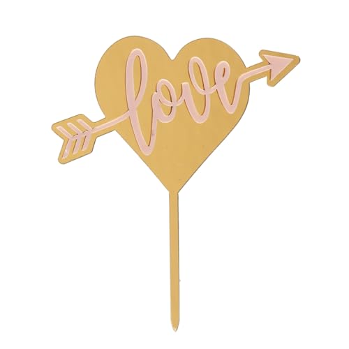 dekora - Cake Topper Herz "Love" - Tortenstecker Backdekoration - Lebensmittelechter Kunststoff Tortenaufleger - Gold und Rosa - Größe 13 x 11 cm von dekora