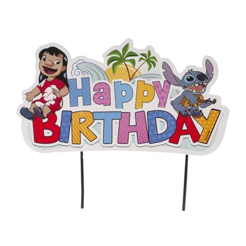 dekora - Cake Topper Lilo & Stitch mit Aufschrift "Happy Birthday" - Dekoration für Geburtstagstorten - Lebensmittelechtes Papier und Plastik - Maße: 16,5 x 13 cm dekora - Cake Topper Lilo & Stitch mit Aufschrift "Happy Birthday" - Dekoration für Geburtstagstorten - Lebensmittelechtes Papier und Plastik - Maße: 16,5 x 13 cm von dekora