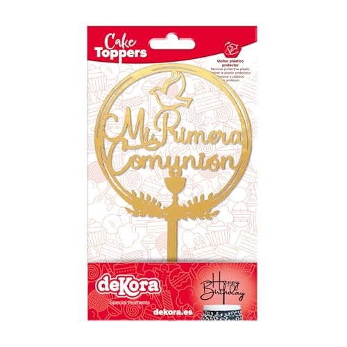 dekora – Cake Topper “Meine Erste Kommunion” Gold – Tortenaufsatz für Kommunionstorten und Sweet Tables – Lebensmittelechter Kunststoff – 16 x 9,5 cm – Wiederverwendbar – Nicht essbar von dekora