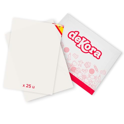 dekora - Essbares A4-Papier zum Bedrucken - 25 Blätter - Stärke-Papier Kompatibel mit Lebensmitteltinten-Druckern - Kreative Dekoration für Torten, Kekse und Cupcakes von dekora