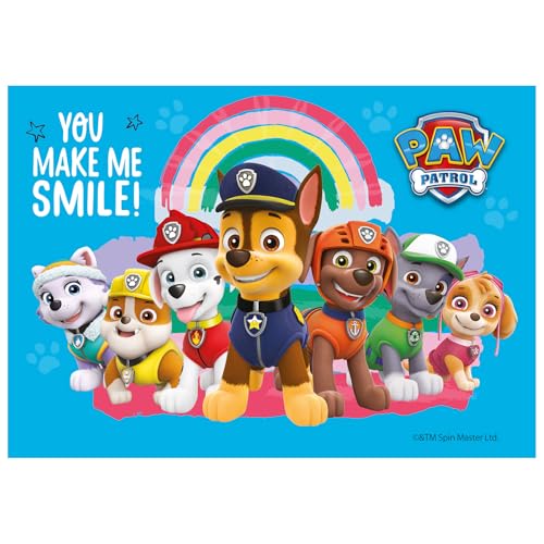 dekora – Essbares Paw Patrol-Dekorblatt – Zuckerdekor im A5-Format (14,8 x 21 cm) – Kinder-Tortendekoration – Glutenfrei, ohne Zuckerzusatz, für Vegetarier geeignet – Einfach anzuwenden von dekora