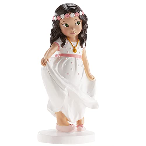 dekora - Dekorative Figur zur Erstkommunion - Mädchen mit rosa Gürtel - Aus Kunstharz gefertigt - Kuchendekoration - 16 cm hoch - Originales und detailliertes Design - Lebensmittelecht von dekora