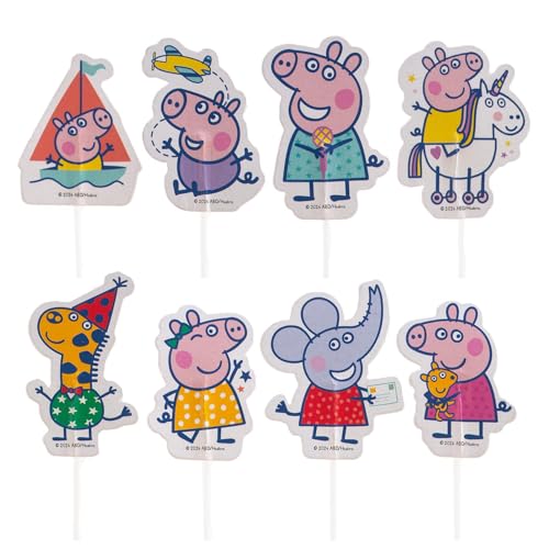 dekora - Peppa Wutz Cake Toppers – Set mit 16 Deko-Pickern für Kuchen & Cupcakes – Offizielle Lizenz – Papierfiguren mit lebensmittelsicheren Stäbchen von dekora
