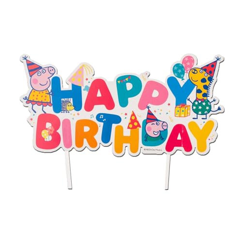 dekora - Peppa Wutz Tortendeko – Cake Topper Happy Birthday für Kinder – Offizielle Lizenz – 17 cm – Geburtstag Deko für Torten von dekora