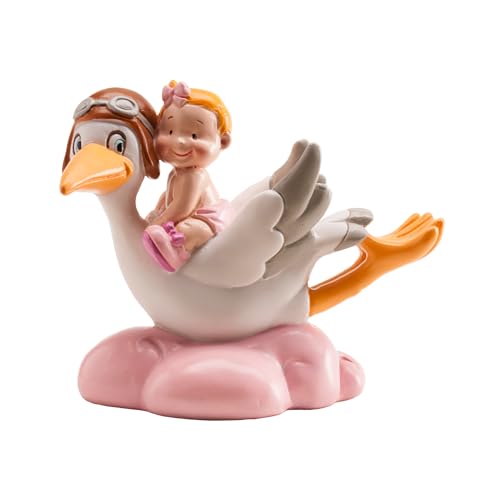dekora - Taufe Deko |Tortendeko Baby Mädchen mit Rosa Fliegende Storch -10cm von dekora