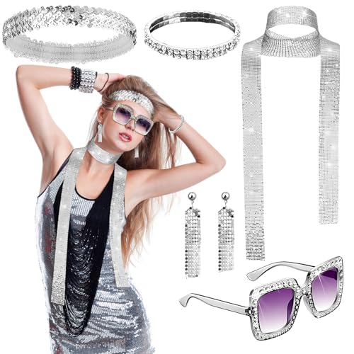 6 Stück Disco Accessoires,dellyy 70er 80er Kostüm Zubehör Accessoires,70er Jahre Disco Outfit Damen Accessories,Disco Zubehör,Pailletten Ohrringe Stirnband Strass Armband Halskette Sonnenbrille 6 Stück Disco Accessoires,dellyy 70er 80er Kostüm Zubehör Accessoires,70er Jahre Disco Outfit Damen Accessories,Disco Zubehör,Pailletten Ohrringe Stirnband Strass Armband Halskette Sonnenbrille von dellyy