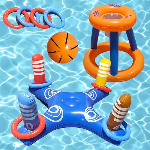 dellyy 2Pcs Wasser Aufblasbare Spielzeuge, mit 1 Basketball und 4 Wurfkörben, Wasserspiel Basketball, Ringwurfspiel Kinder, 2 In 1 Aufblasbare Wasserspielzeug, für Kinder, Erwachsene und Familien dellyy 2Pcs Wasser Aufblasbare Spielzeuge, mit 1 Basketball und 4 Wurfkörben, Wasserspiel Basketball, Ringwurfspiel Kinder, 2 In 1 Aufblasbare Wasserspielzeug, für Kinder, Erwachsene und Familien von dellyy