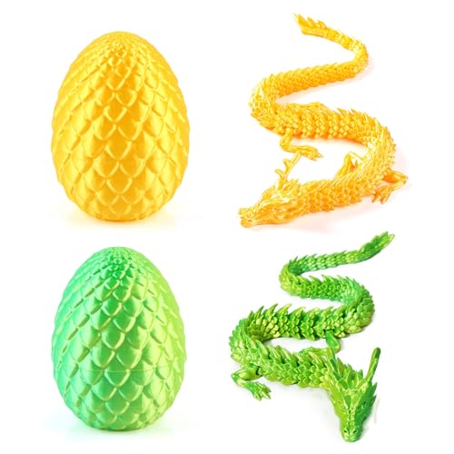 dellyy 3D Gedrucktes Drachenei, Drachen Spielzeug für Geschenke Beweglicher Drachen Figuren für Easter Weihnachtstag Schreibtisch Dekoration (Grün Gold) von dellyy