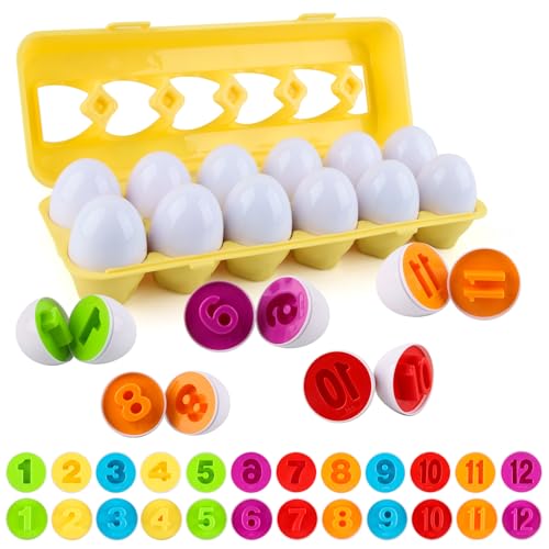 dellyy Montessori Spielzeug, Spielzeug Eier, Eier Spielzeug für Kinder, Montessori Lernspielzeug Farben und Formen, zu Weihnachten Geburtstagsparty Ostergeschenke Kindertag(Nummer) von dellyy