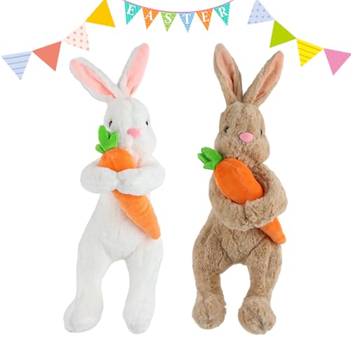 dellyy Osterhasen-Baumspitzen, Frühlings Kaninchen Umarmungen Karotten Ornamente, 2 Stück Plüsch-Hasenpuppen, Plüsch-Kaninchen-Umarmungen-Karotten, für Füllungen, Geschenke, Partys, Tischdekorationen von dellyy