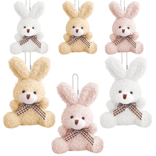 dellyy Hasen Anhänger Plüsch*6pcs, Kleiner Plüschhase Anhänger, Plüschhasen-Anhänger für Ostern, Schlüsselanhänger Hase Plüsc, Plüschhasen Tasche Anhänger, Osterhase Kuscheltier Spielzeug (A) von dellyy