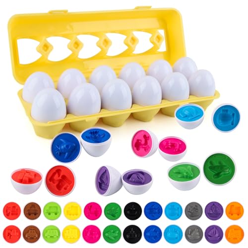 dellyy Spielzeug Eier Formen, Eier Spielzeug Kinder, Geometrische Lernspielzeuge, Montessori Lernspielzeug Farben und Formen, zu Weihnachten Geburtstagsparty Ostergeschenke Kindertag(Transport) von dellyy