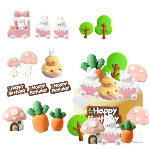 dellyy Tiere Kuchendeko Kaninchen-Thema 12 Stück,Kuchen Deko,Kaninchen Tortenaufleger,Kuchendeko Geburtstag,Cartoons Kuchen Topper für Geburtstagstorten, Party-Kuchendekorationen von dellyy