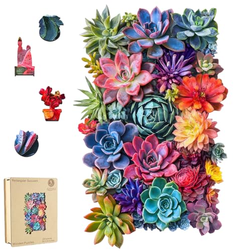 delobil Rechteckige Sukkulenten-Holzpuzzles, 500 Teile, 47 x 29 cm, einzigartiges Design, Liberty-Holzpuzzles für Erwachsene und Kinder, Familienspiel-Geschenk, königliche Größe von delobil