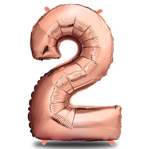envami® Folienballon Zahl - Geburtstagsdeko Rosegold 100cm - Deko zum Geburtstag - Luftballon Zahlen Dekoration - Happy Birthday - Geburtstagsdeko Mädchen Rosegold - Fliegt mit Helium (Zahl 2) von envami