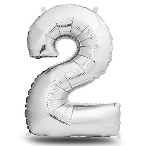 envami® Folienluftballon Zahl XXL Silber 101cm - Geburtstagsdeko Riesen Zahlenballon - Ballon Zahl Deko zum Geburtstag - fliegt mit Helium (Zahl 2) envami® Folienluftballon Zahl XXL Silber 101cm - Geburtstagsdeko Riesen Zahlenballon - Ballon Zahl Deko zum Geburtstag - fliegt mit Helium (Zahl 2) von envami