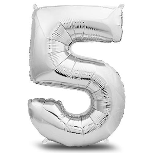 envami® Folienluftballon Zahl XXL Silber 101cm - Geburtstagsdeko Riesen Zahlenballon - Ballon Zahl Deko zum Geburtstag - fliegt mit Helium (Zahl 5) envami® Folienluftballon Zahl XXL Silber 101cm - Geburtstagsdeko Riesen Zahlenballon - Ballon Zahl Deko zum Geburtstag - fliegt mit Helium (Zahl 5) von envami