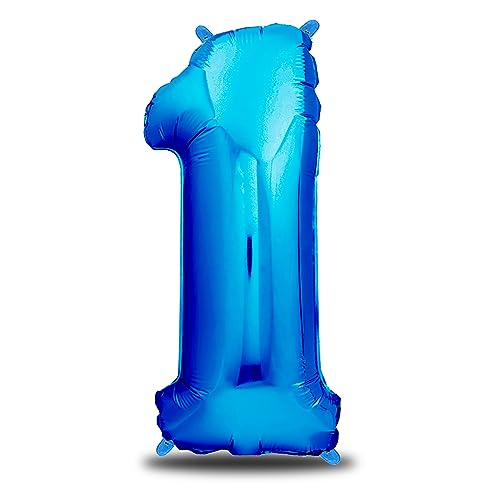 envami® Luftballon Geburtstag XXL Blau - Riesen Folienballon in 40" - 101cm Geburtstagsdeko - Ballon Zahl Deko zum Geburtstag - Geburtstagsdeko Jungen Blau - fliegt mit Helium (Zahl 1) von envami
